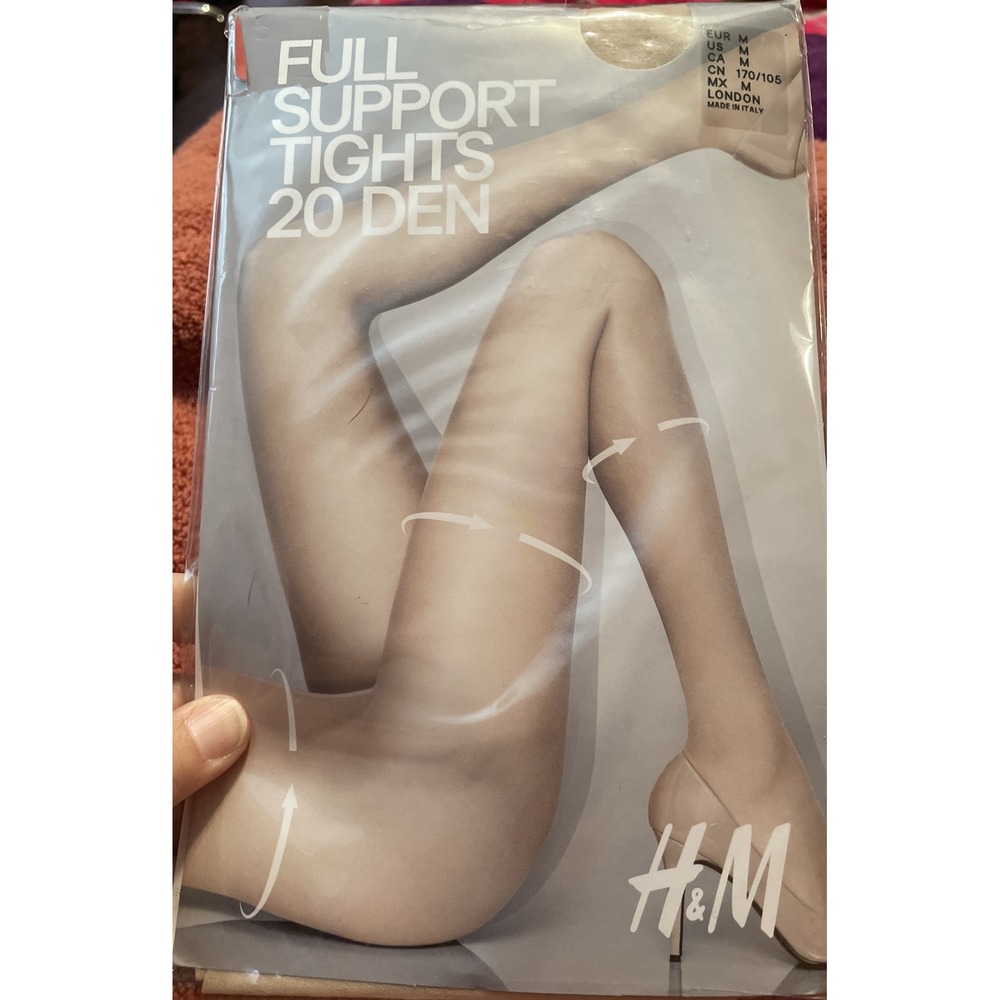 H&M M Full Support Tights Beige 20 Denier Sheer Semi-Shiny Made in Italy‎ NEW